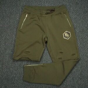Rock Revial Pants Men Large Green‎ Sweat Joggers Athletic Zip Pocket Distressed